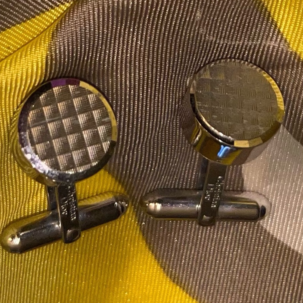 Christian Audigier Silver Cuff Links With Textured Design